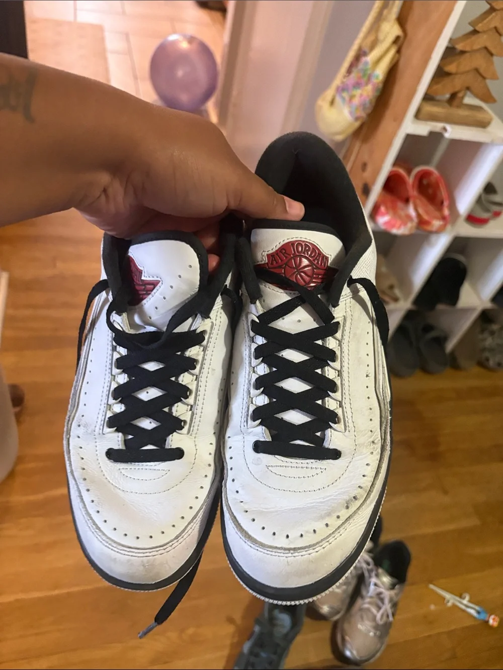 Jordan Kids White, Black and Red Leather Basketball Sneakers